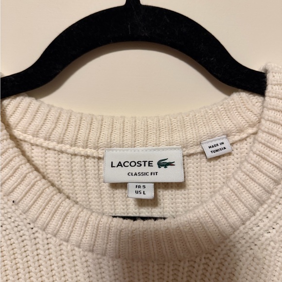 Lacoste Men's Cream Crewneck Sweater with Green Crocodile Logo - Picture 2 of 2